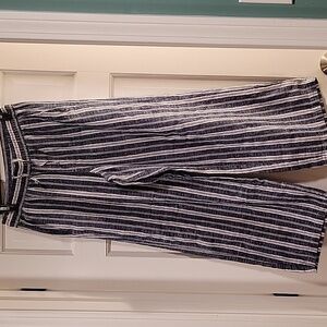 Striped Blue and White Linen Women's Pants